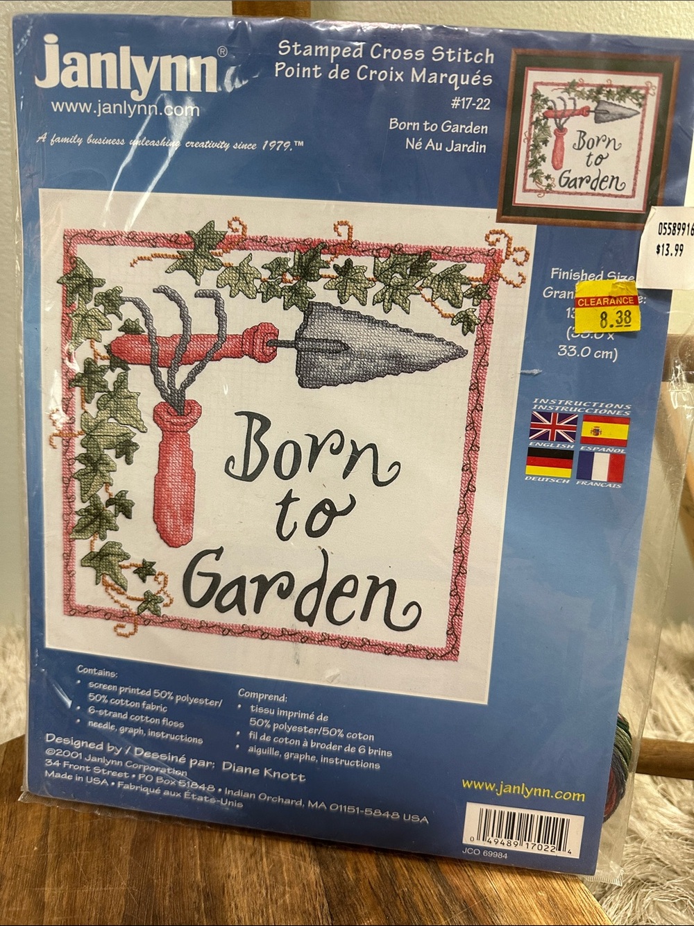 Janlynn "Born to Garden" Stamped Cross‎ Stitch Kit 2001 New In Package